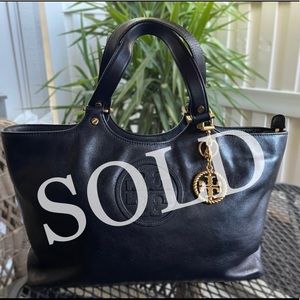 Tory Burch Large Black Genuine Leather Tote Purse